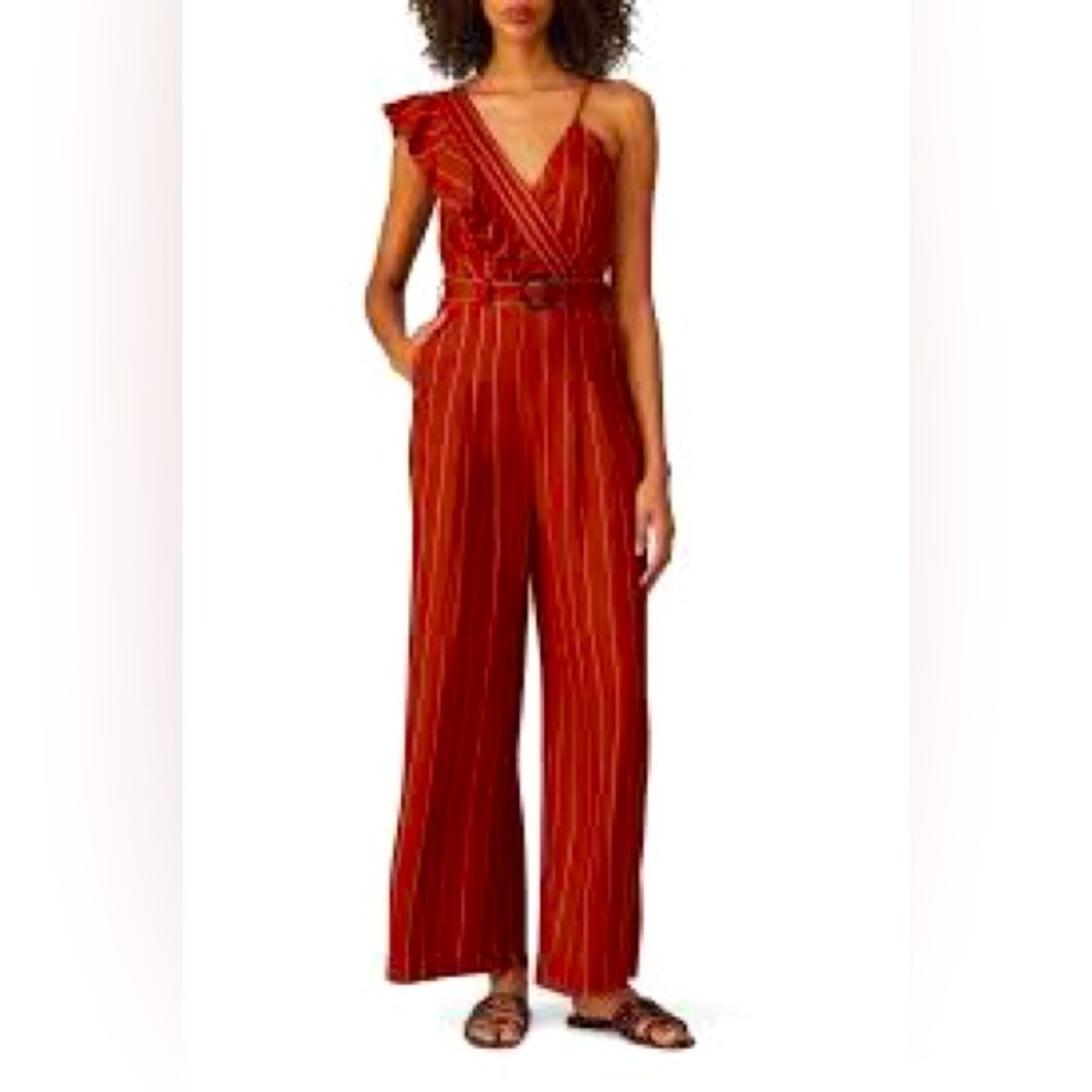 Three Floor Rent the Runway Stripe one shoulder Margaux jumpsuit Sz 6 $360